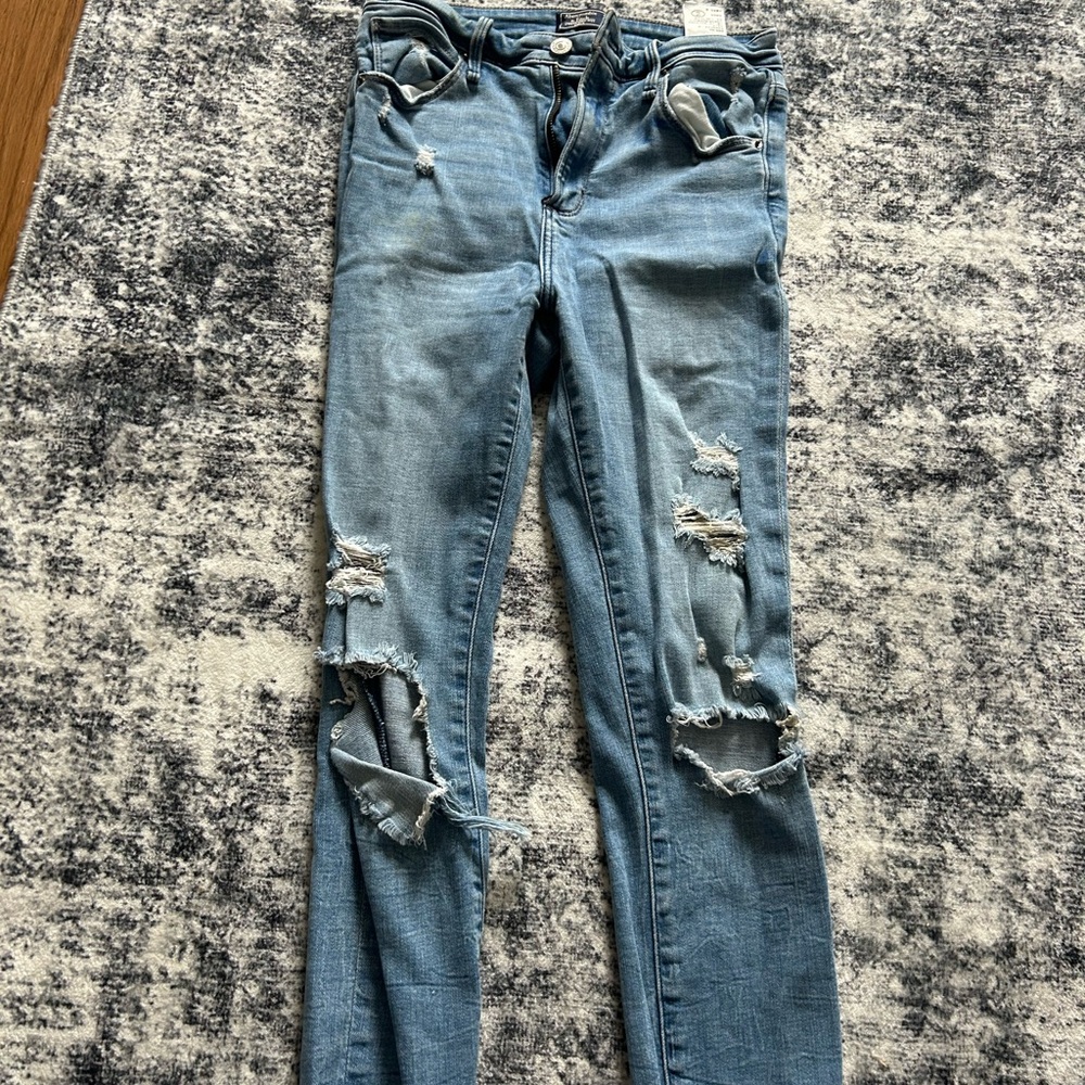 Abercrombie & Fitch Blue Simone High Rise Ankle Ripped Skinny Jeans
